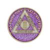 3 Year Sobriety Coin | Glitter Triplate AA Chip Recovery Anniversary Token (Purple) view 2