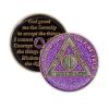 1 Year Sobriety Coin | Glitter Triplate AA Chip Recovery Anniversary Token (Purple)