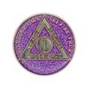1 Year Sobriety Coin | Glitter Triplate AA Chip Recovery Anniversary Token (Purple) view 2