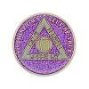 8 Year Sobriety Coin | Glitter Triplate AA Chip Recovery Anniversary Token (Purple) view 2