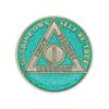 1 Year Sobriety Coin | Glitter Triplate AA Chip Recovery Anniversary Token (Aqua) view 2