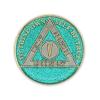 5 Year Sobriety Coin | Glitter Triplate AA Chip Recovery Anniversary Token (Aqua) view 2