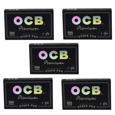 OCB - Premium 1 1/4" Rolling Paper Stack Packs - 5 Booklets with 300 Leaves per Booklet