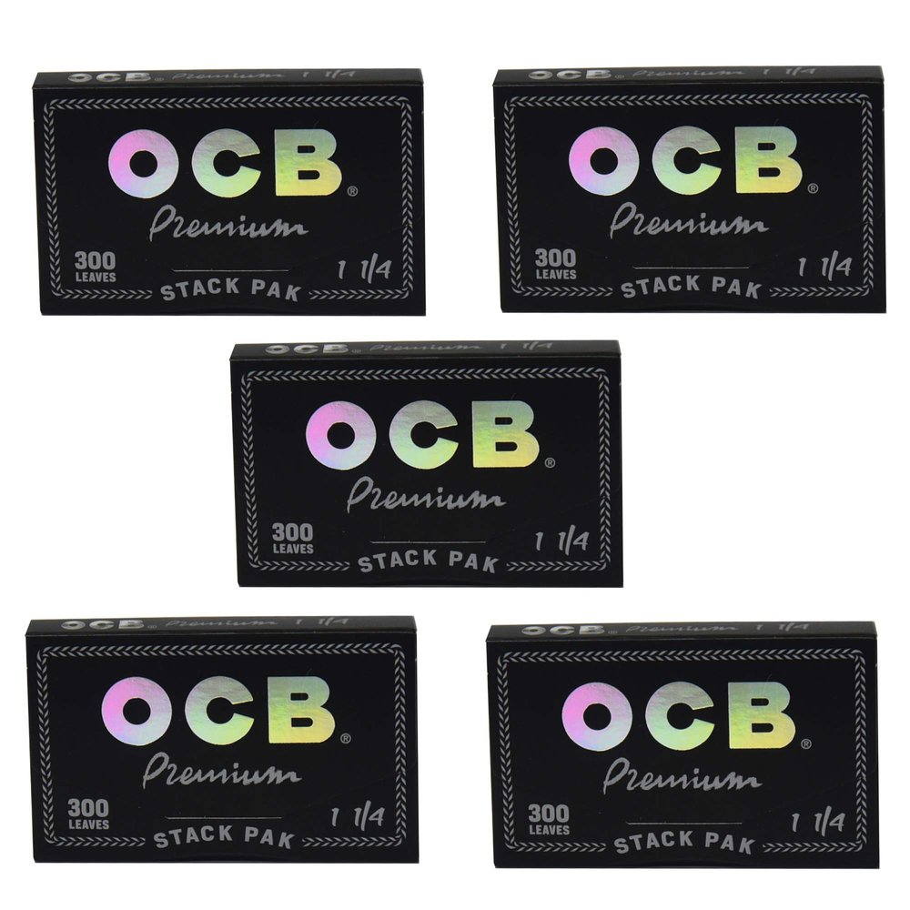 OCB - Premium 1 1/4" Rolling Paper Stack Packs - 5 Booklets with 300 Leaves per Booklet