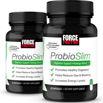 ProbioSlim, 2-Pack, Probiotic Supplement for Women and Men with Probiotics and Green Tea Extract, Reduce Gas, Bloating, Constipation, Support Digestive Health & Gut Health, Force Factor, 60 Capsules
