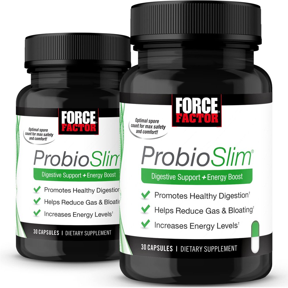ProbioSlim, 2-Pack, Probiotic Supplement for Women and Men with Probiotics and Green Tea Extract, Reduce Gas, Bloating, Constipation, Support Digestive Health & Gut Health, Force Factor, 60 Capsules