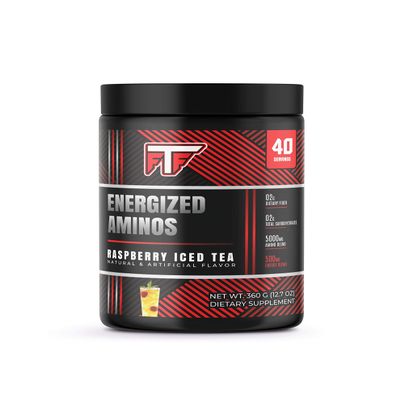 Fortuna Nutrition Energized AMINOS Raspberry Iced Tea 360G Pre-Wokout, Green Tea, Caffeine, and Theobromine Energy Blend- 40 Servings