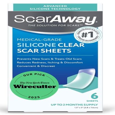 ScarAway Advanced Clear Silicone Scar Sheets, Medical Grade Silicone Strips (1.5" x 3") Scar Treatment and Prevention for Surgical, Burn, Body, Hypertrophic & Keloid Scar Treatment, 6 Clear Sheets