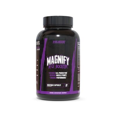 Huge Supplements Magnify Pump Pills & Nitric Oxide Booster, Enhance Muscle Pumps, Fullness & Vascularity, Science-Backed Ingredients - NO3-T Nitrates, Agmatine Sulfate, VasoDrive-AP (180 Capsules)