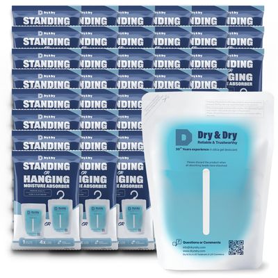 Dry & Dry 48 Pack White Moisture Absorbers - Dehumidifier for Basements, Closets, Bathrooms & Laundry Rooms - 4 Times Faster Absorption