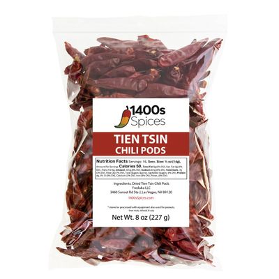 8oz Chili Tien Tsin Whole. Dried Chinese Red Peppers for Hunan or Szechwan Cooking Ideal for Asian, Thai, Indian, Mexican Dishes by 1400s Spices