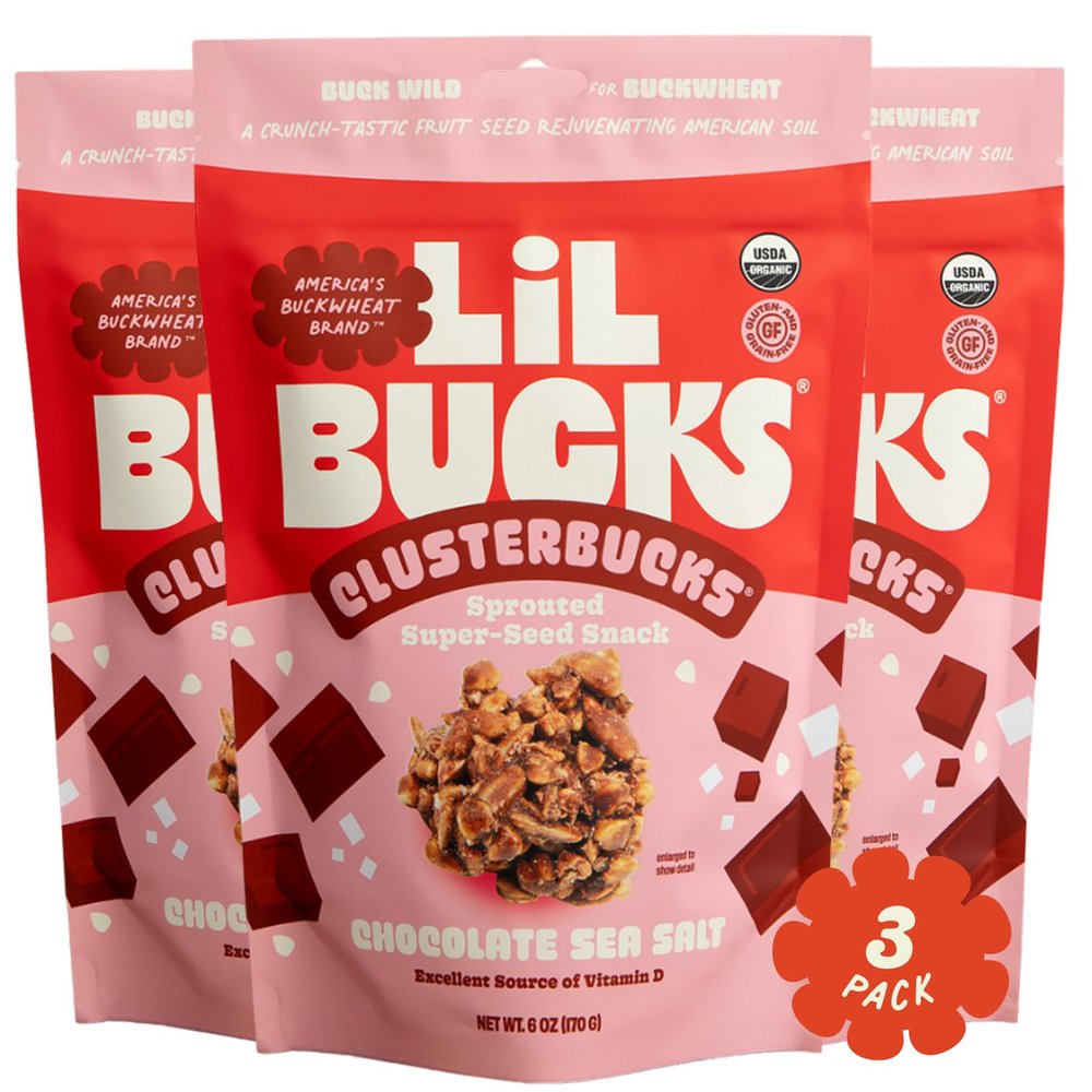 Clusterbucks Superfood Clusters  Grain-Free, Keto-Friendly Granola with Regeneratively Grown Sprouted Buckwheat Gluten-Free, Low-Carb, Organic Healthy Snack (3-Pack, Chocolate Sea Salt)