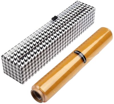 Chicwrap Houndstooth Refillable Plastic Wrap Dispenser - One 12" x 250' Roll of Professional Grade Plastic Wrap - BPA Free and Kosher Certified - Reusable Dispenser w/Slide Cutter