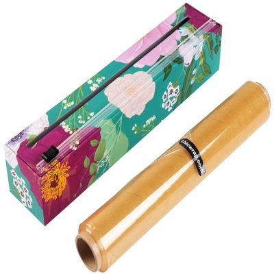Chicwrap Spring Flowers Refillable Plastic Wrap Dispenser - One 12" x 250' Roll of Professional Grade Plastic Wrap - BPA Free and Kosher Certified - Reusable Dispenser w/Slide Cutter