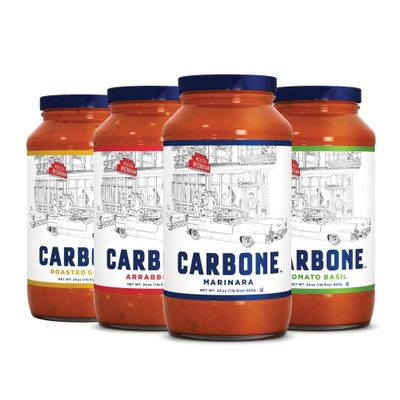 Carbone Pasta Sauce VARIETY PACK of Tomato Basil, Marinara, Arrabbiata, Roasted Garlic, Tomato Sauce Made with Fresh, Natural Ingredients, Non GMO, Vegan, Gluten Free, Low Carb, 24 Fl Oz (Pack of 4)