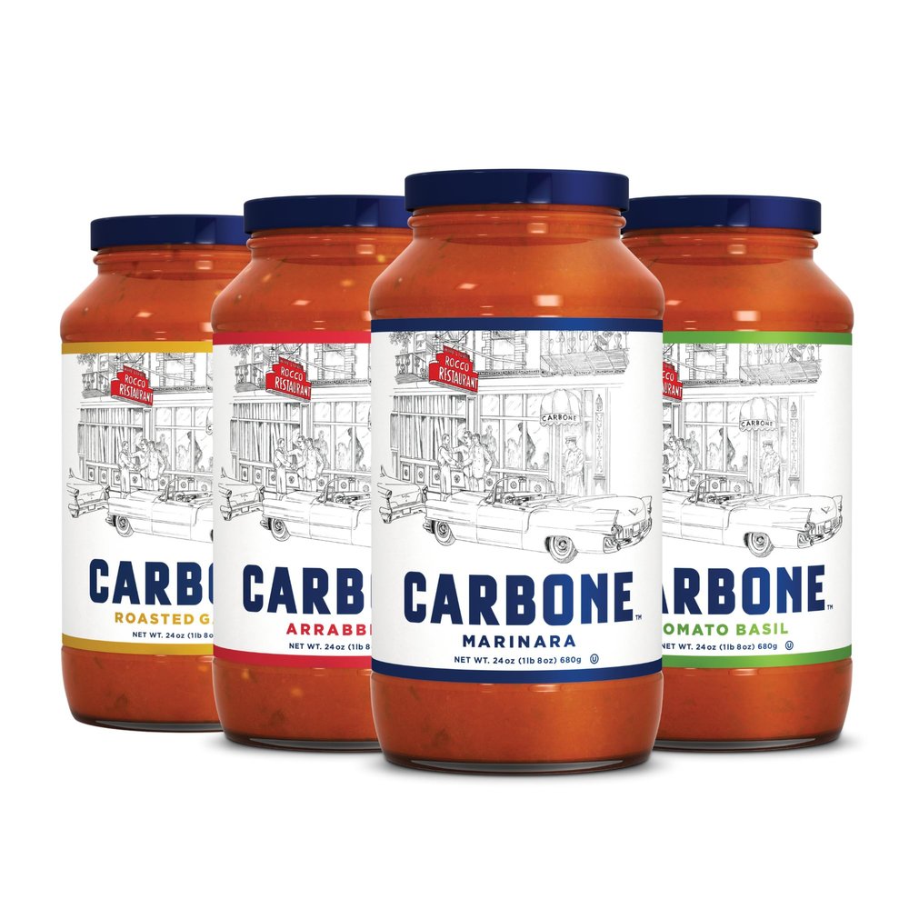 Carbone Pasta Sauce VARIETY PACK of Tomato Basil, Marinara, Arrabbiata, Roasted Garlic, Tomato Sauce Made with Fresh, Natural Ingredients, Non GMO, Vegan, Gluten Free, Low Carb, 24 Fl Oz (Pack of 4)