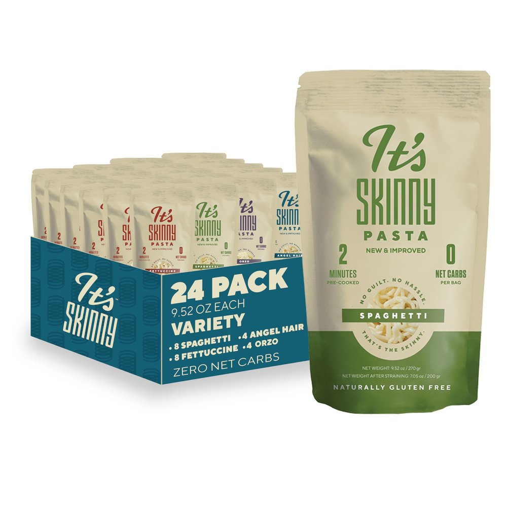 Its Skinny Pasta Variety Pack  Spaghetti, Fettuccine, Angel Hair and Orzo, Low Carb, Gluten Free, Keto & Vegan-Friendly, Shirataki Konjac, 4.5 Calories, Ready in 2 Minutes (24 Packs)