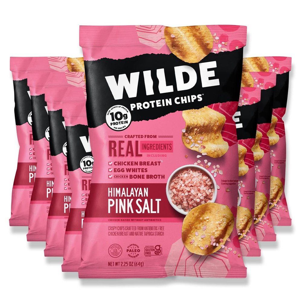Himalayan Pink Salt Protein Chips by Wilde Chips, Thin and Crispy, High Protein, Keto Friendly, Made with Real Ingredients, 2.25oz Bag (8 Pack)