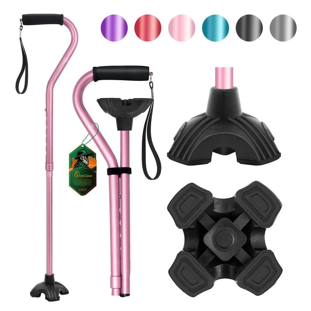 BeneCane Walking Cane Adjustable Cane with Offset Soft Cushioned Handle for Men & Women Lightweight Comfortable Extra Stability Base Mobility Aid for Men Women and Seniors