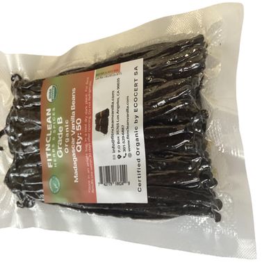 50 Madagascar Organic Vanilla Beans Grade B. Certified USDA Organic. 5"-7" by FITNCLEAN VANILLA for extract, Cooking and Baking. Whole NON-GMO Bourbon Pods