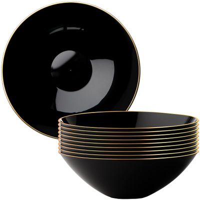 DecorLine Curve Collection Black with Gold Rim Soup Bowl Set, 16 oz. (10-Pack)  Premium Quality Material & Stylish Modern Design, Ideal for Family & Gatherings