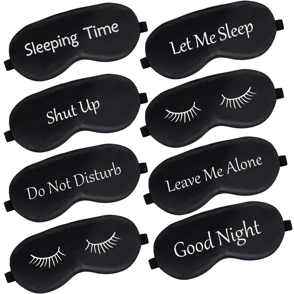 8 Pieces Sleep Mask Silk Eye Mask with Adjustable Strap Soft Blackout Blindfold Eye Cover for Women Men Full Night's Sleep, Travel, Nap, Meditation(Dark Colors)