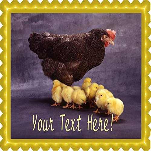 Hen and Small Chickens - Edible Cake Topper - 7.5" x 10" (1/4 sheet) rectangular