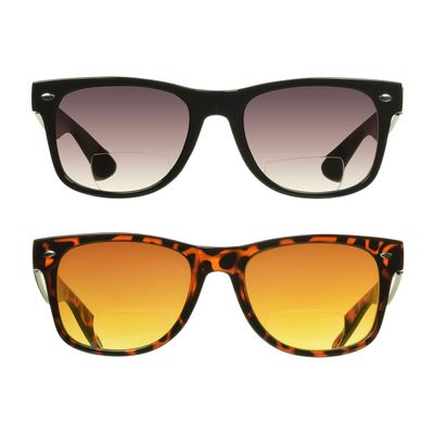 proSPORT 2 Pack Classic Horn Rim Retro 80s Bifocal Sunreaders UV400 Unisex Outdoors +100 to +400 with Microfiber Pouch
