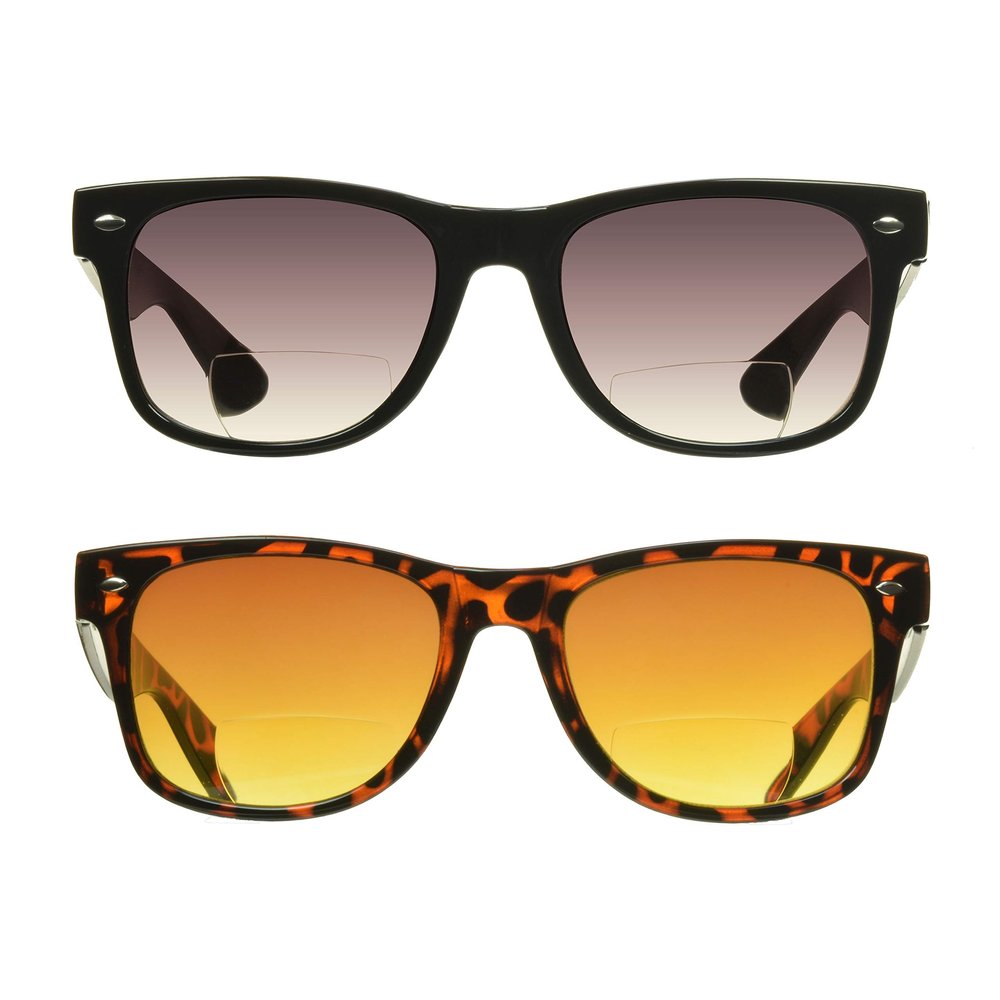proSPORT 2 Pack Classic Horn Rim Retro 80s Bifocal Sunreaders UV400 Unisex Outdoors +100 to +400 with Microfiber Pouch