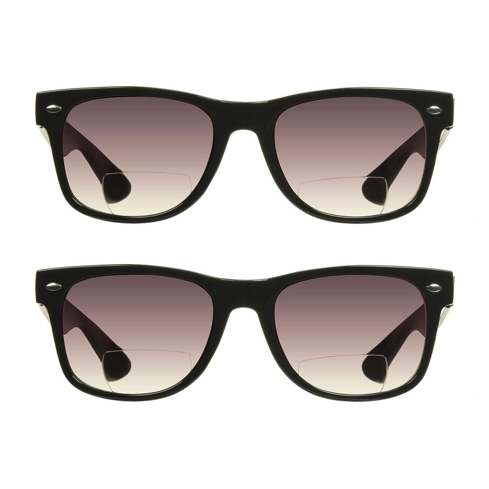 proSPORT 2 Pack Classic Horn Rim Retro 80s Bifocal Sunreaders UV400 Unisex Outdoors +100 to +400 with Microfiber Pouch