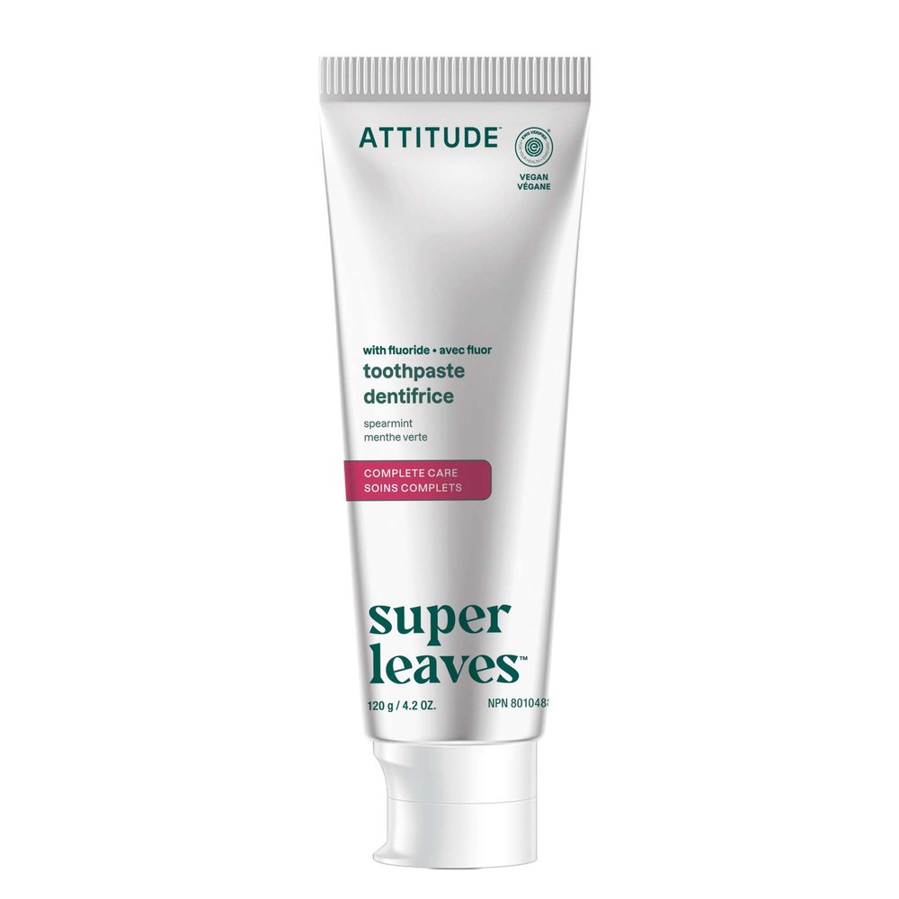 Attitude Complete Care Toothpaste with Fluoride, Spearmint Flavor, Vegan & Cruelty-Free, Sugar-Free, Plant & Mineral-Based Ingredients, Clean Oral Care, 4.2 Oz