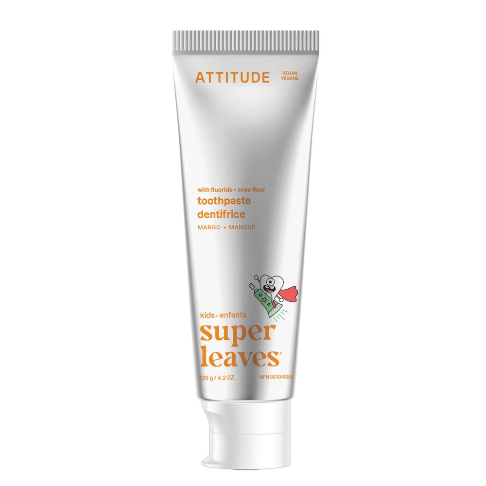 ATTITUDE Toothpaste with Fluoride, Prevents Tooth Decay and Cavities, Vegan, Cruelty-Free and Sugar-Free, Mango, 4.2 Oz