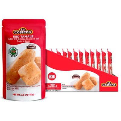 La Costea Red Tamales - Made with Pork, Red Sauce & Masa Corn Meal - Microwavable Ready to Eat Meals No Refrigeration - Premade Easy Meals - Instant Lunch To Go - Mexican Food - 3.8 oz, 12 Pack