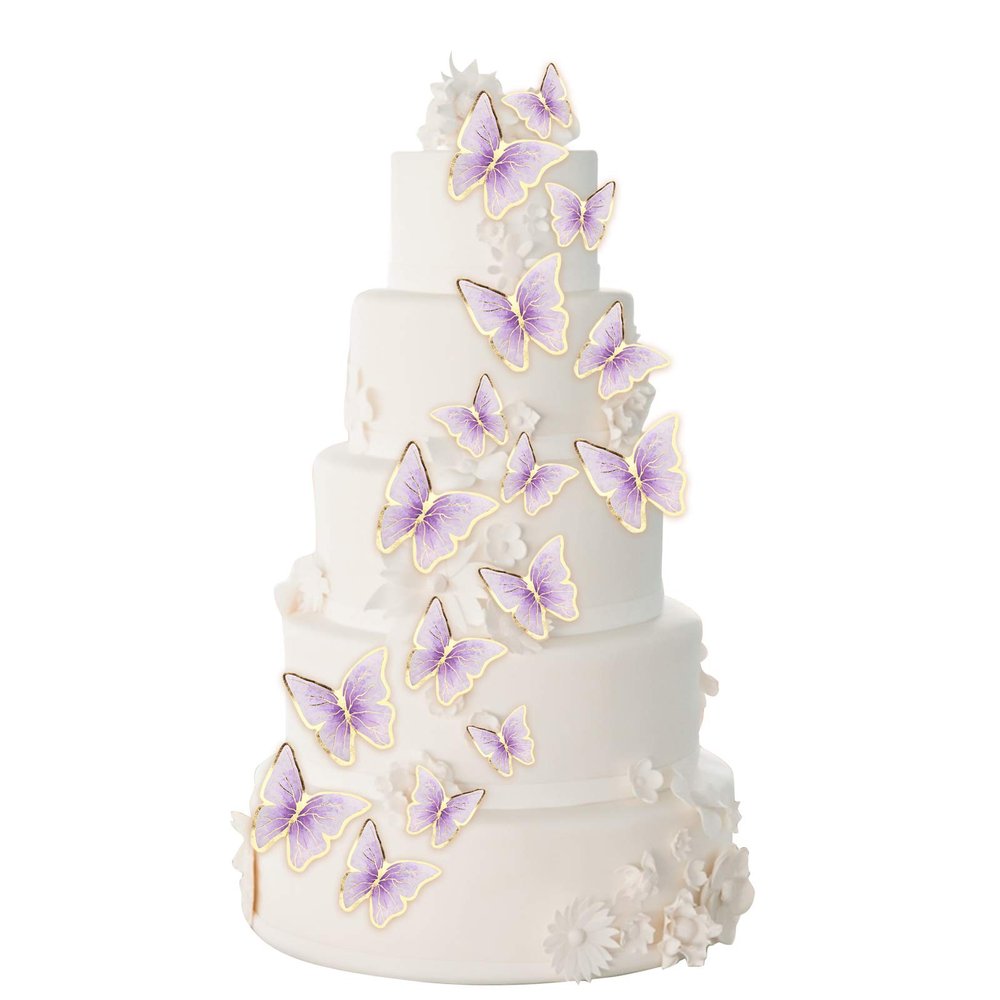 Set of 66 Pack Purple Gold Cupcake Toppers Mixed Size&Colour 3D Butterfly Cake Picks Decorations with Dot Glue and Support Stick for Girl Women Wedding Birthday Party Baby Shower Food Wall Decoration
