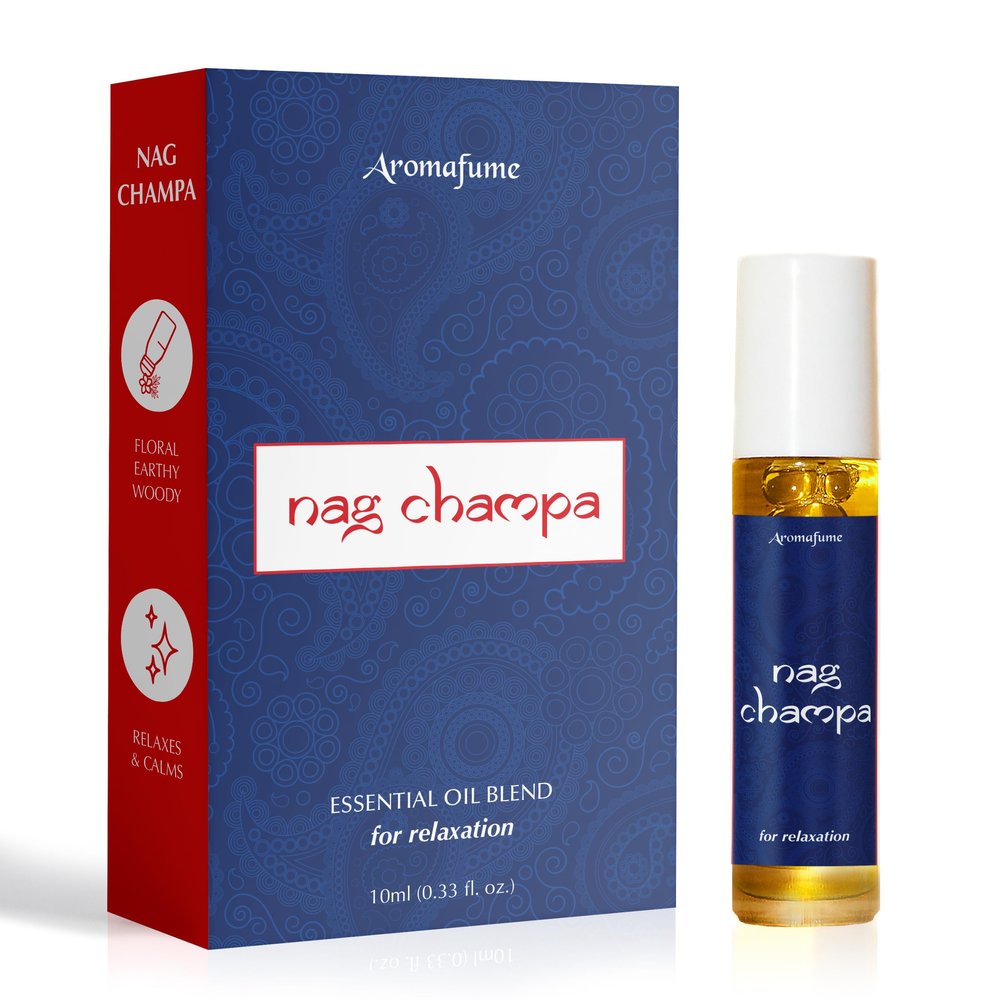 Nag Champa Essential Oil Roll-On Blend by Aromafume | 10ml | Made with Sandalwood, Jasmine, Ylang Ylang & Champa Flower extracts | Ideal for Meditation & Rituals | Pure Oil