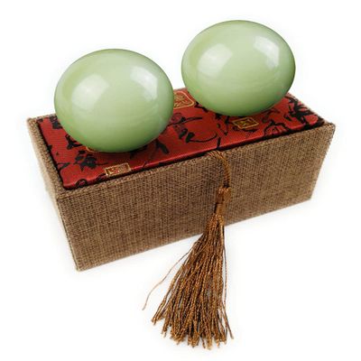 2 Inch Light Green Afghanistan Jade Baoding Balls Health Crystal Balls for Stress Relief, Exercise, and Hand Therapy, Chinese Natural Stone Handballs with Carry Pouch (Box-Packed) M10