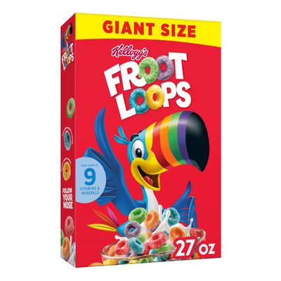 Kellogg's Froot Loops Breakfast Cereal, Fruit Flavored, Breakfast Snacks with Vitamin C, Giant Size, Original, 27oz Box (8 Boxes)