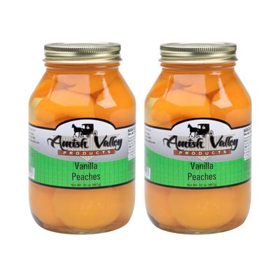 Amish Valley Products Old Fashioned VANILLA Peaches Halves Canned Jarred Peach in 32 oz Glass Jar (2 QT Jars)
