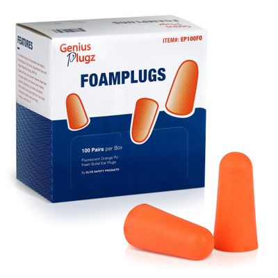 Glove Station Disposable Ear Plugs, 100 Pairs Uncorded Foam Ear Plugs for Sleeping & Noise Reduction, Individually Wrapped, 32dB NRR, Hi-Viz Orange, Hearing Protection for Work & Travel