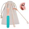 2Pcs Copper Tongue Scraper, Tongue Cleaner Set for Adults Kids, Stainless steel Wide Double Blades Oral Tongue Brush Cleaning Scrapping Sweeper for Fresh Breath and Mouth Hygiene Care with Travel Bag view 1