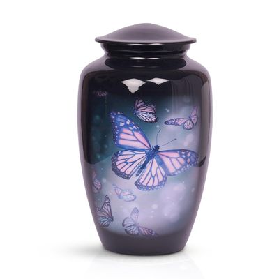 HLC Lovely Butterfly Black Finish Cremation Urn for Human Ashes - Funeral Urn Handcrafted - Affordable Urn for Ashes (Adult (200 lbs)  10.5 x 6 , Cremation Urn)