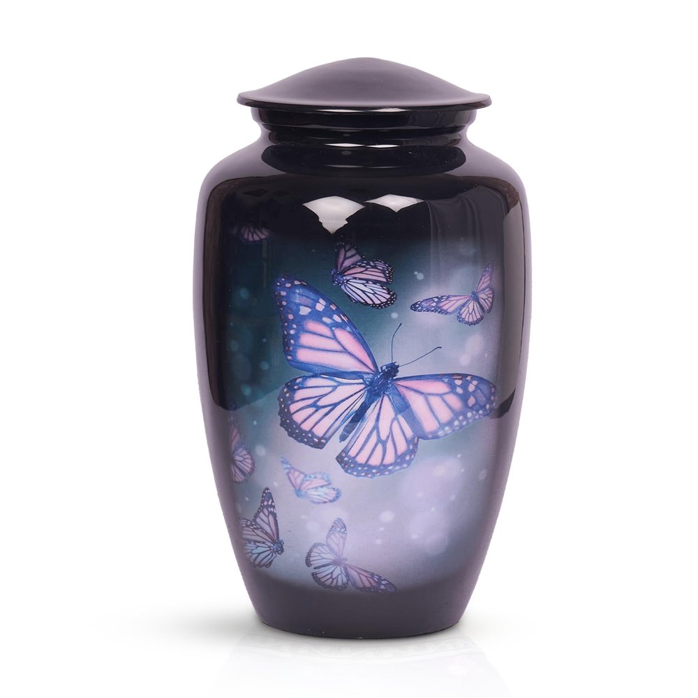HLC Lovely Butterfly Black Finish Cremation Urn for Human Ashes - Funeral Urn Handcrafted - Affordable Urn for Ashes (Adult (200 lbs)  10.5 x 6 , Cremation Urn)
