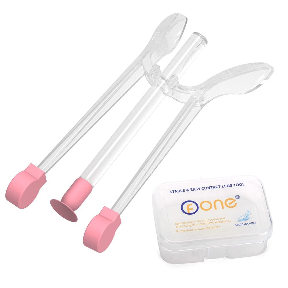ofone Contact Lens Remover Tool for Soft Lenses, Contact Lens Applicator with Tweezers and Case, Portable Contacts Inserter and Removal for Traveling (Pink)