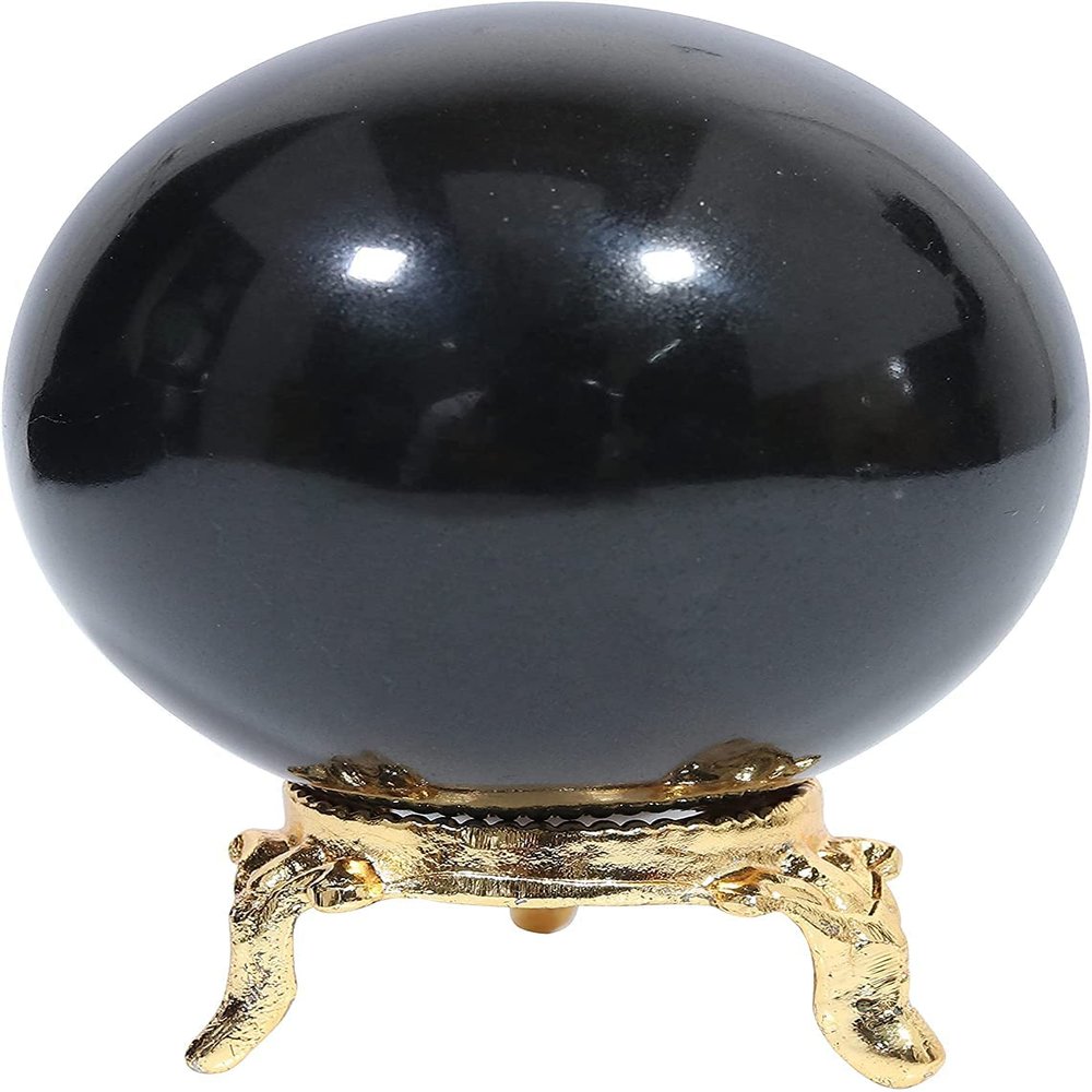 ZAICUS 55 mm Black Obsidian Sphere Ball with Metal Stand Gemstone Ball for Witchcraft and Decorative Balls Sculpture Figurine Home Decor Collection Gift Photography Crystal Sphere Decoration
