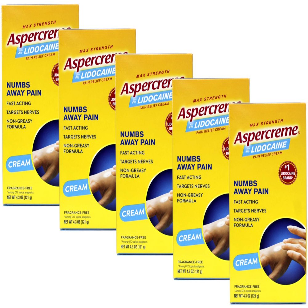 Aspercreme with 4% Lidocaine Pain Relief Cream 4.3 oz Pack of 5