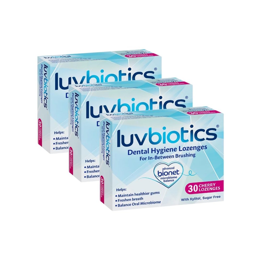 Luv Biotics Probiotic Cherry Lozenges with Xylitol for Healthy Oral Microbiome, Fresh Breath & Cavity Protection. No Artificial Colours/preservatives. 3 Pack of 30's