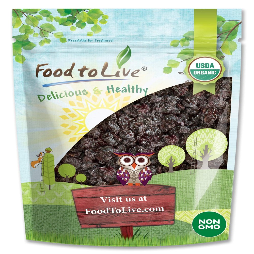 Food to Live Organic Dried Unsweetened Sour Cherries, 8 Ounces - Pitted Cherry Fruit, Non-GMO, Raw, Sun-Dried, Unsweetened, Unsulfured, No Oil Added, Vegan, Bulk