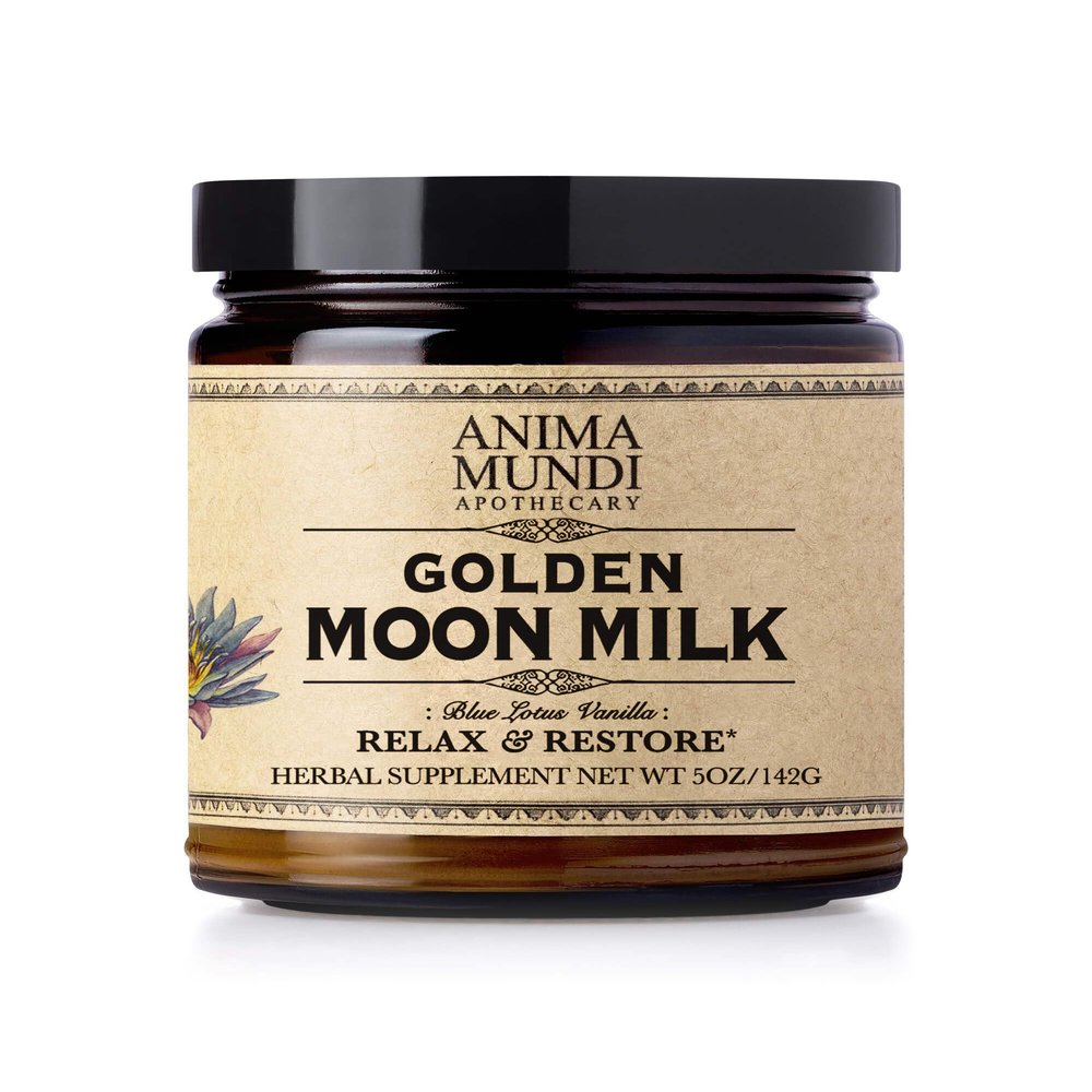 Anima Mundi Apothecary Golden Moon Milk - Relaxing Plant-Based Powder with Organic Spices Turmeric, Ashwagandha, Reishi & Vanilla - Unsweetened Drink Powder - Promote Sense of Calm (5oz / 142g)