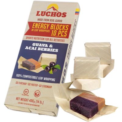 LUCHOS Energy Blocks - Guava & Acai Berry, 400 g | Colombian On-the-Go Sports Nutrition for Running, Cycling & Hiking | A Natural Alternative to Bars & Gels | Vegan, Gluten Free & Easy to Digest