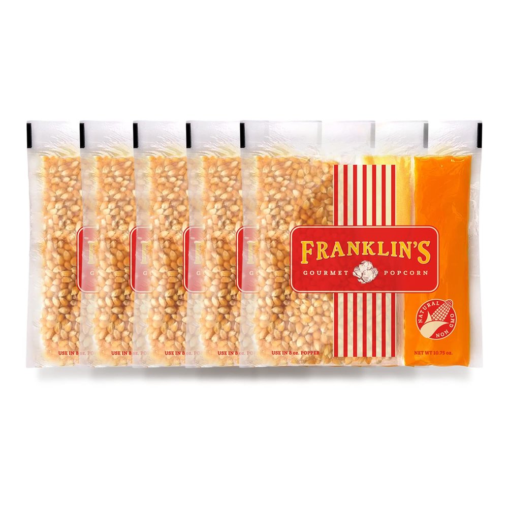 Franklins Gourmet Popcorn All-In-One Popcorn Packs for Popcorn Machine - 8oz Pack of 10 - Made in USA - Packs of Corn Kernels with Buttery Salt & Oil